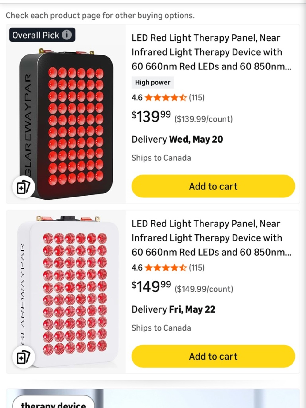 GLAREWAYPAR LED Red Light Therapy Panel - Black